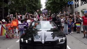 Deaunte Damper, first Black Seattle-born Grand Marshal, leading the 2026 Seattle Pride Parade as a rally for Black LGBTQ+ communities