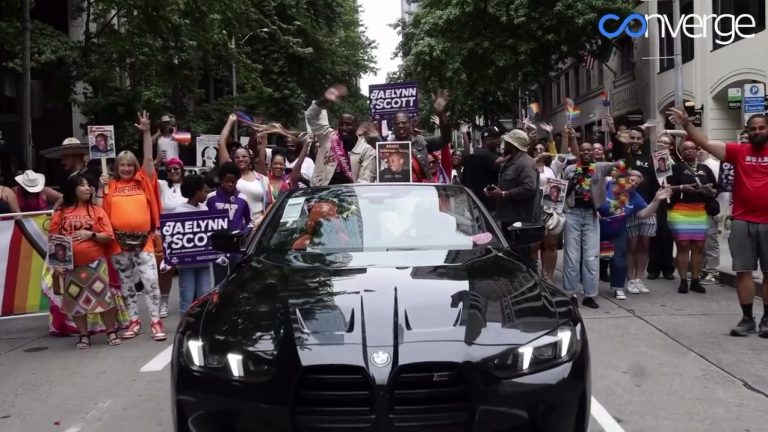 Deaunte Damper, first Black Seattle-born Grand Marshal, leading the 2026 Seattle Pride Parade as a rally for Black LGBTQ+ communities